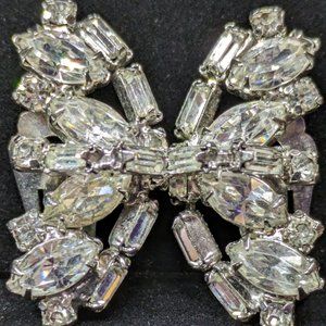 Weiss Vintage Silver Tone Clear Crystal Rhinestone 1960's Clip On Earrings